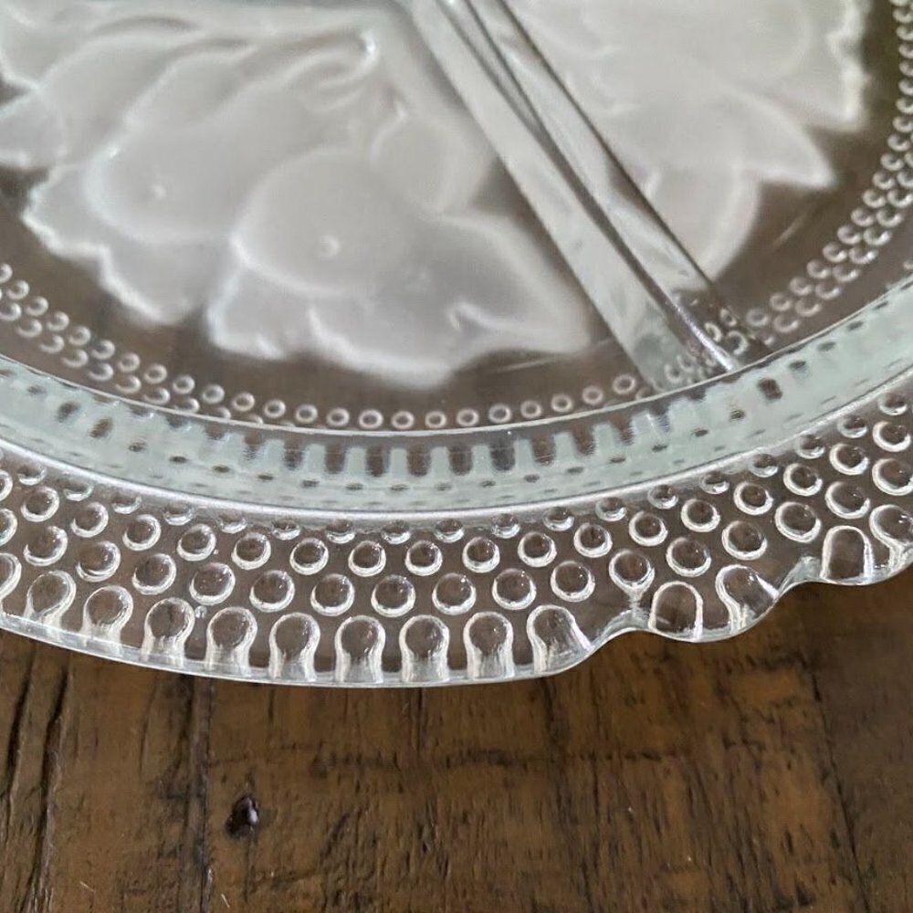 Vintage Clear Frosted Glass Divided Relish Dish Pear Pattern - Picture 3 of 4